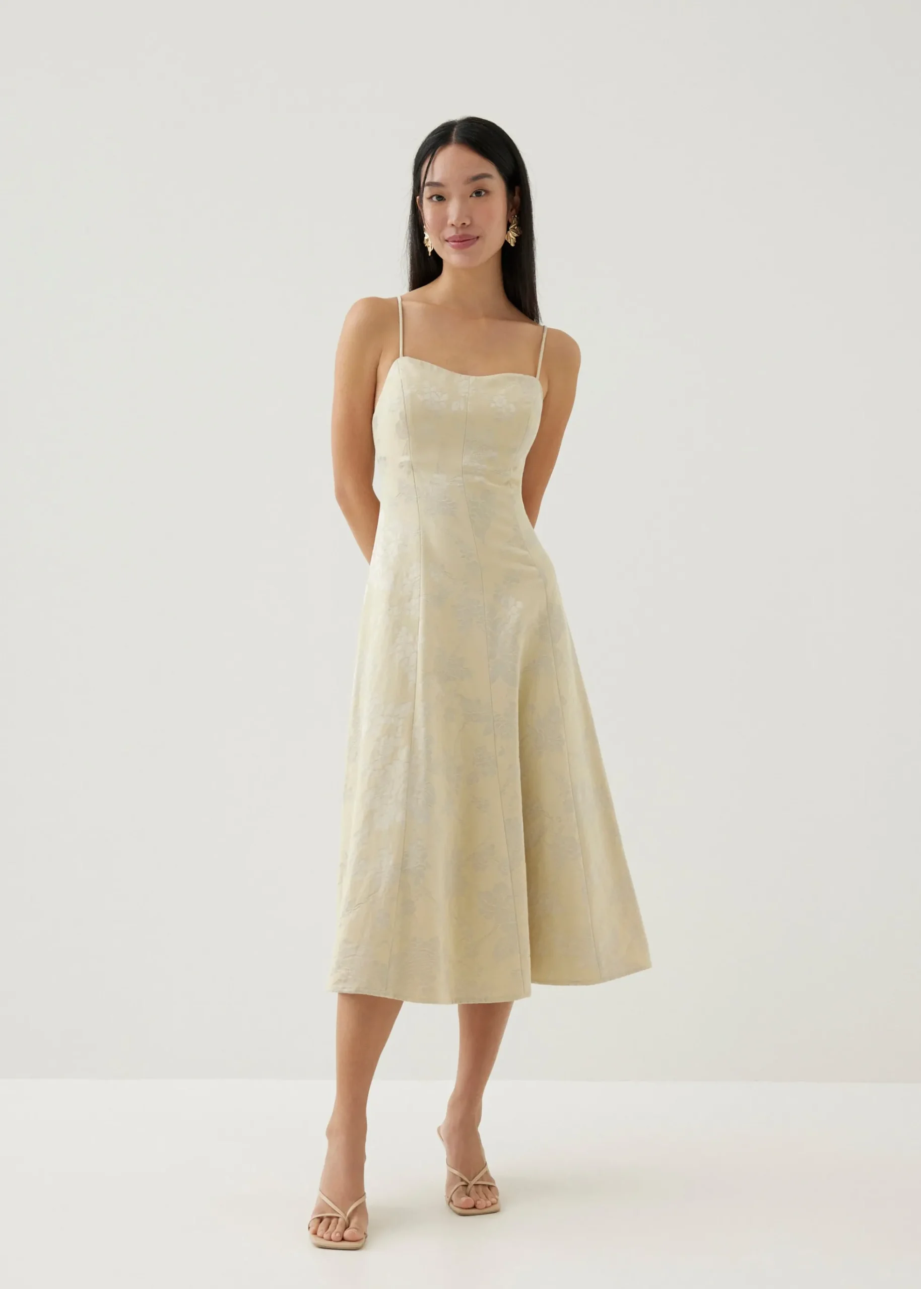 Ria Padded Satin Fit & Flare Dress in Opulent Florals