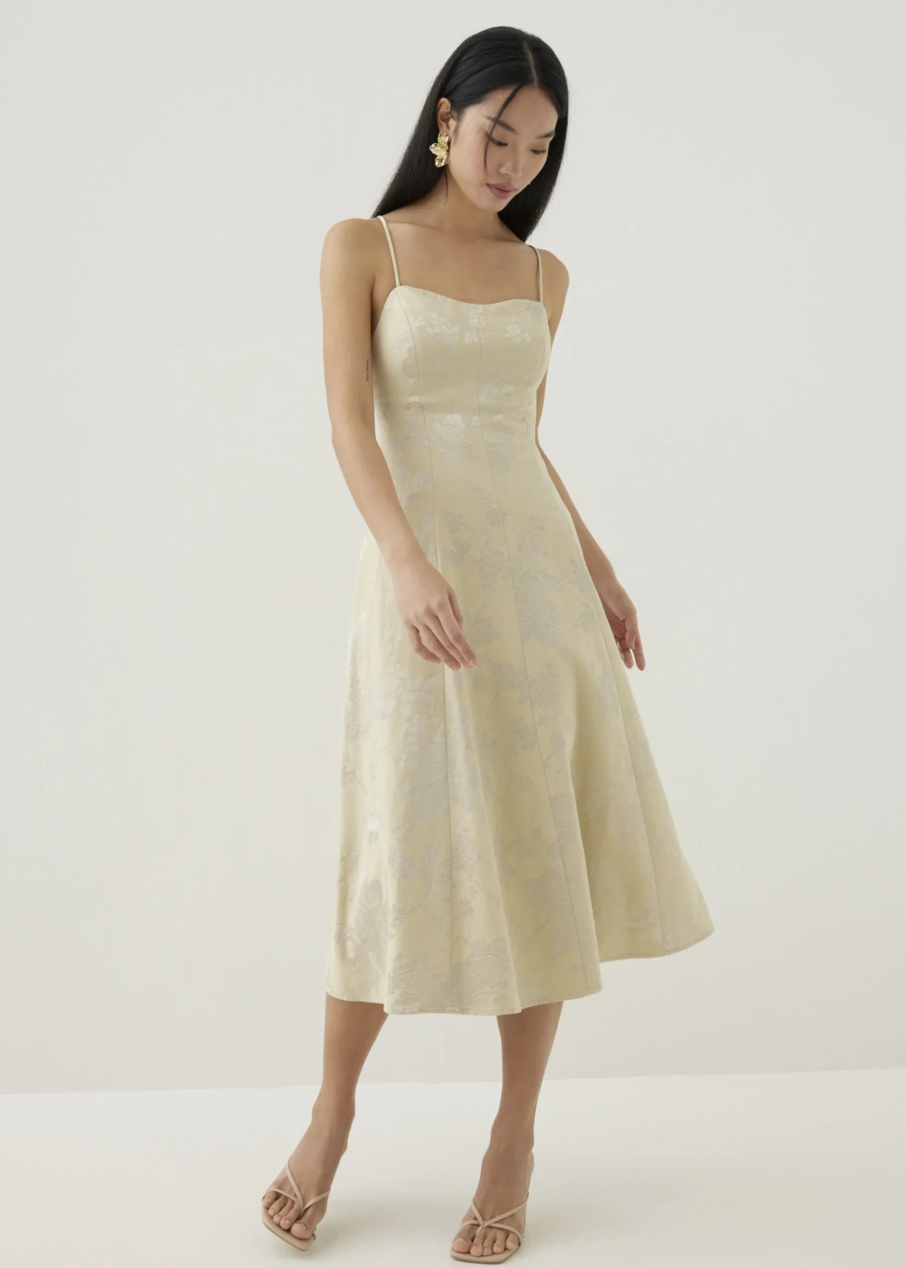 Ria Padded Satin Fit & Flare Dress in Opulent Florals