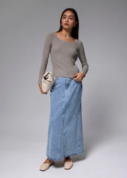 Ribbed Knit Fitted Long Sleeve Top
