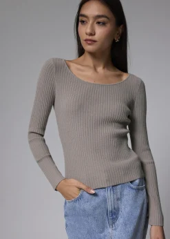 Ribbed Knit Fitted Long Sleeve Top