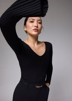Ribbed Knit Flare Sleeve Top