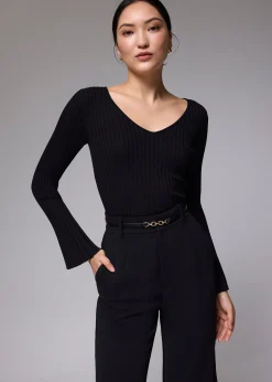 Ribbed Knit Flare Sleeve Top