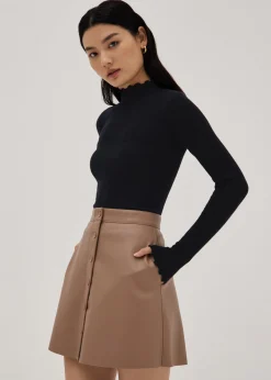 Ribbed Knit High Neck Fitted Top