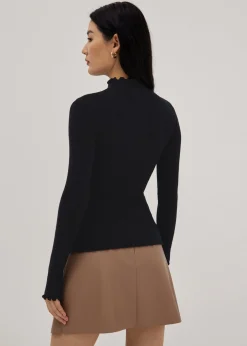 Ribbed Knit High Neck Fitted Top