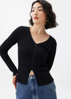Ribbed Knit Lace Trim V-neck Top