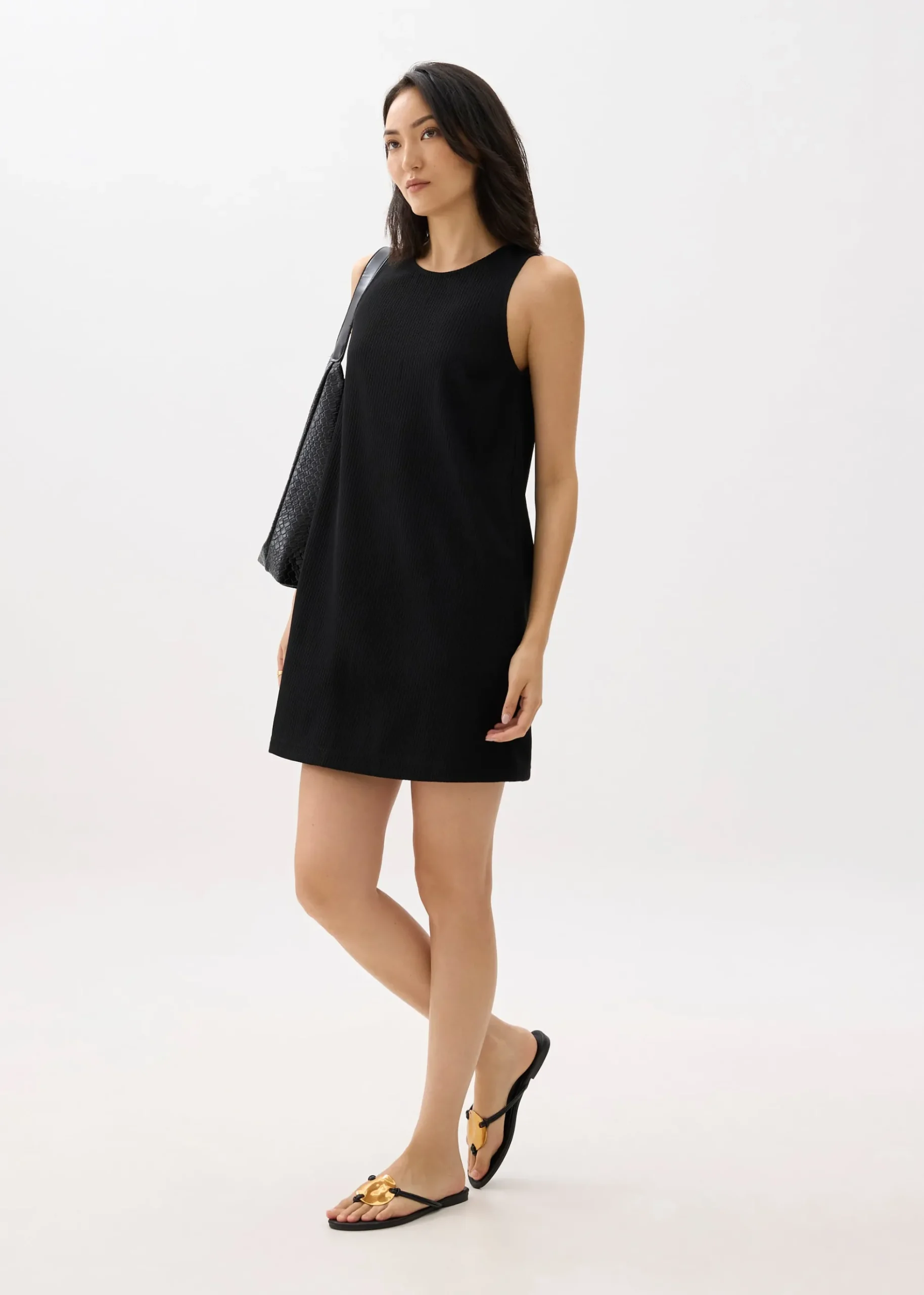 Ribbed Scoop Neck Shift Mini Dress