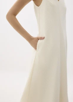 Ribbed V-neck A-line Midi Dress