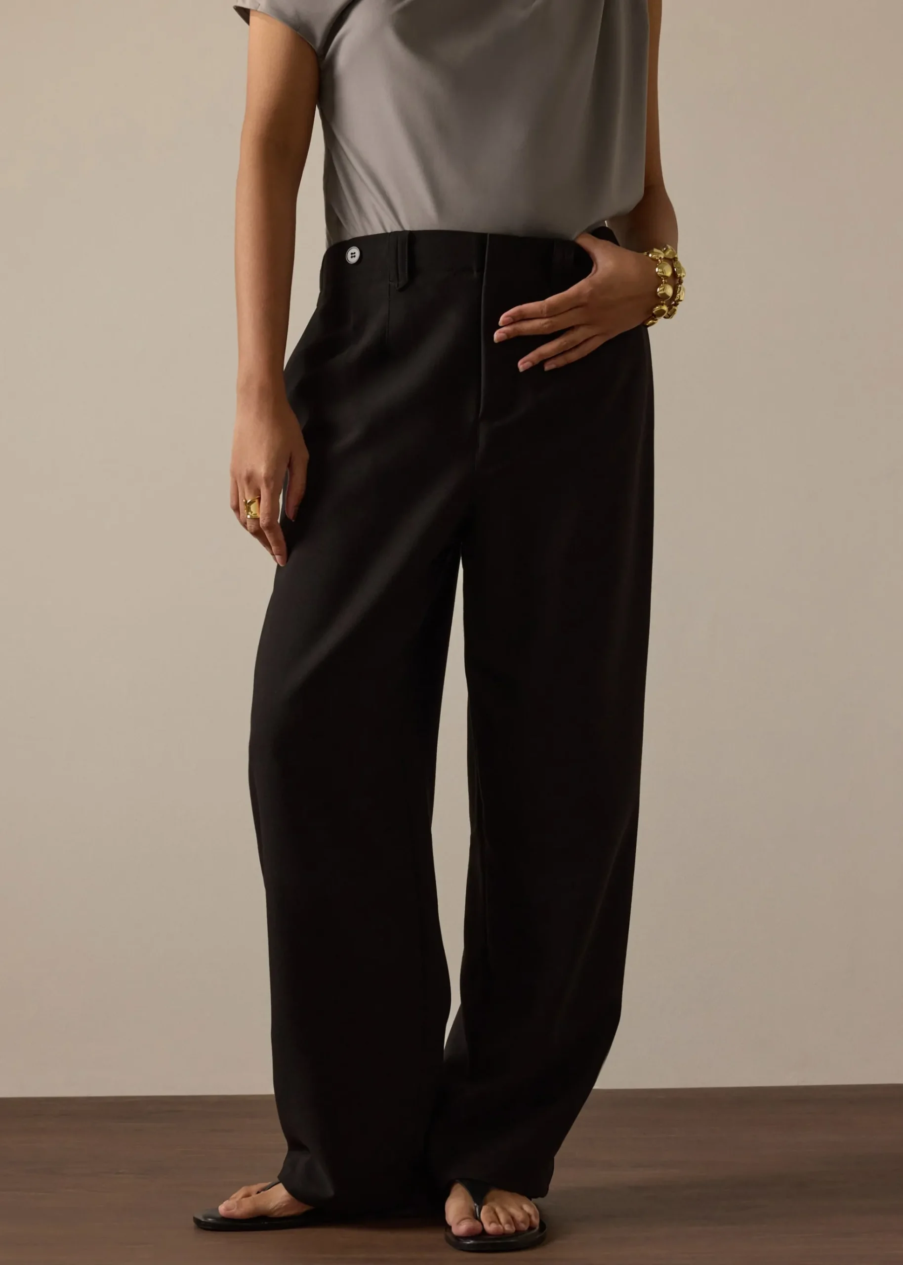 Riyo Adjustable Waist Elastic Twill Barrel Pants