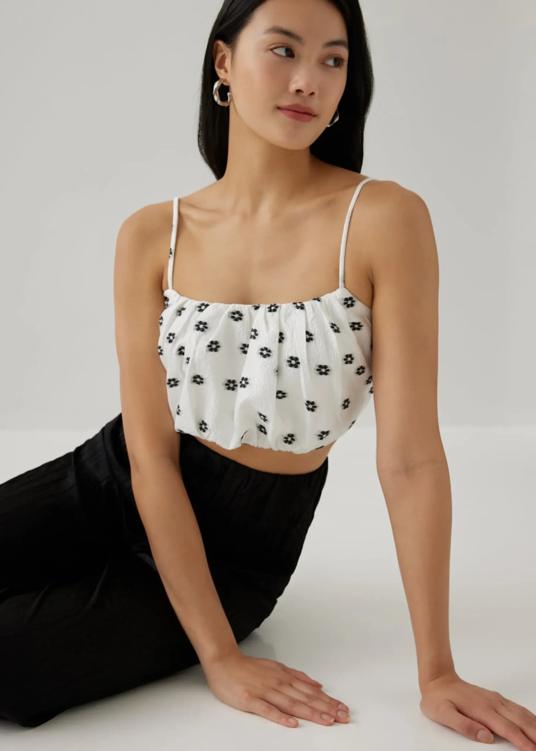 Ronette Elastic Jacquard Ruched Top