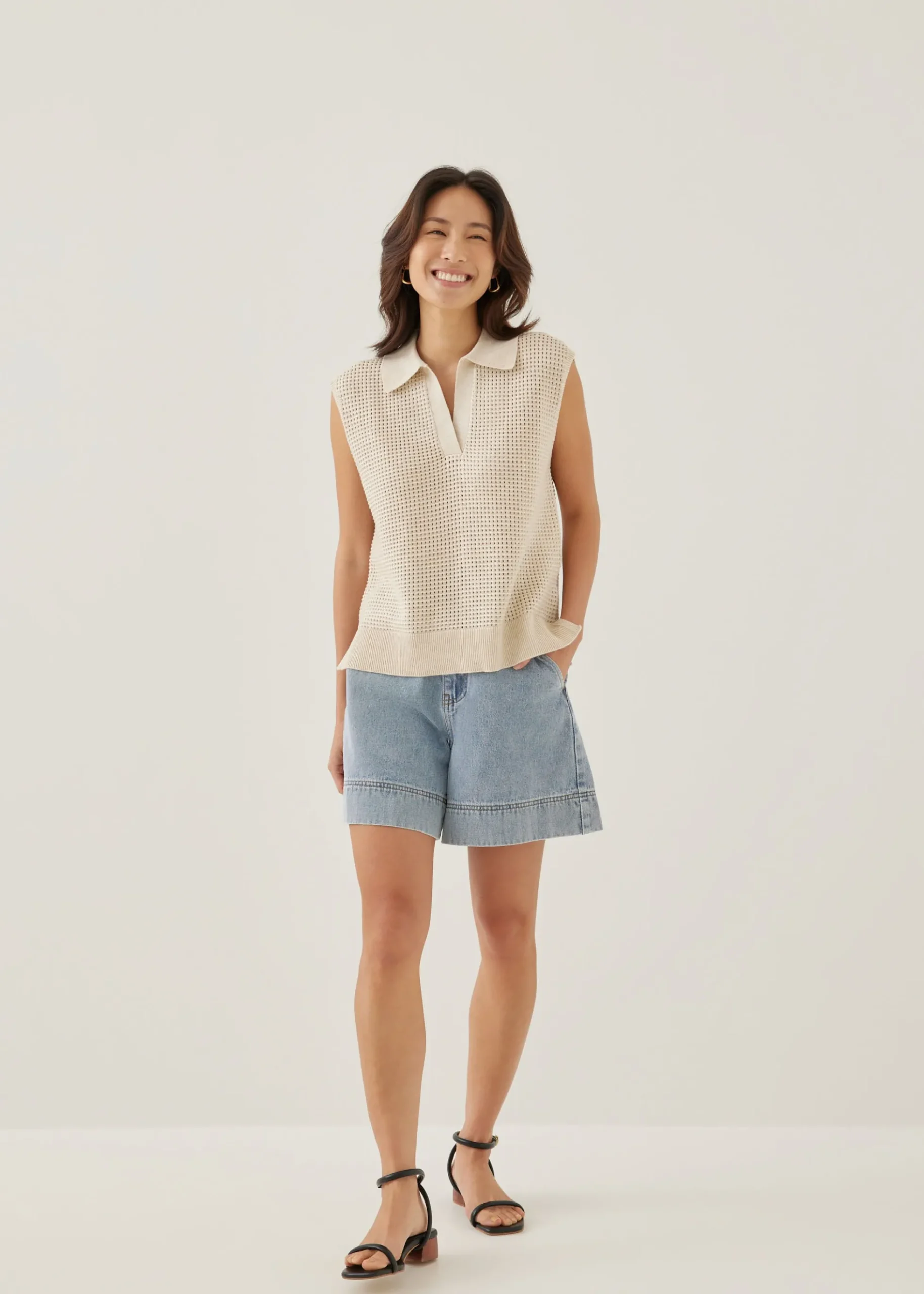 Roslyn Textured Relaxed Collared Tank Top