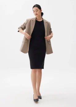 Round Neck Column Midi Dress