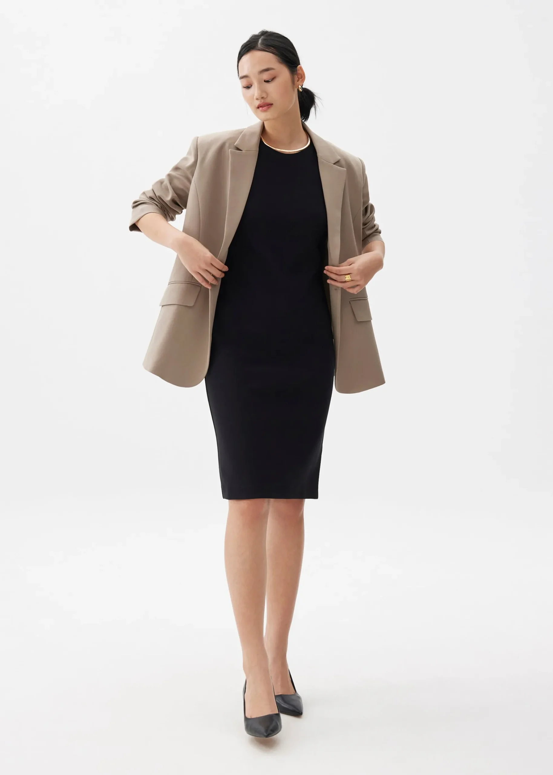 Round Neck Column Midi Dress