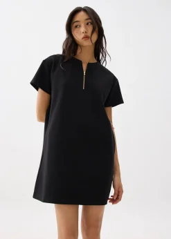 Round Neck Front Zip Mini Dress