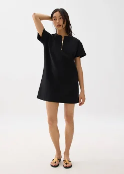 Round Neck Front Zip Mini Dress