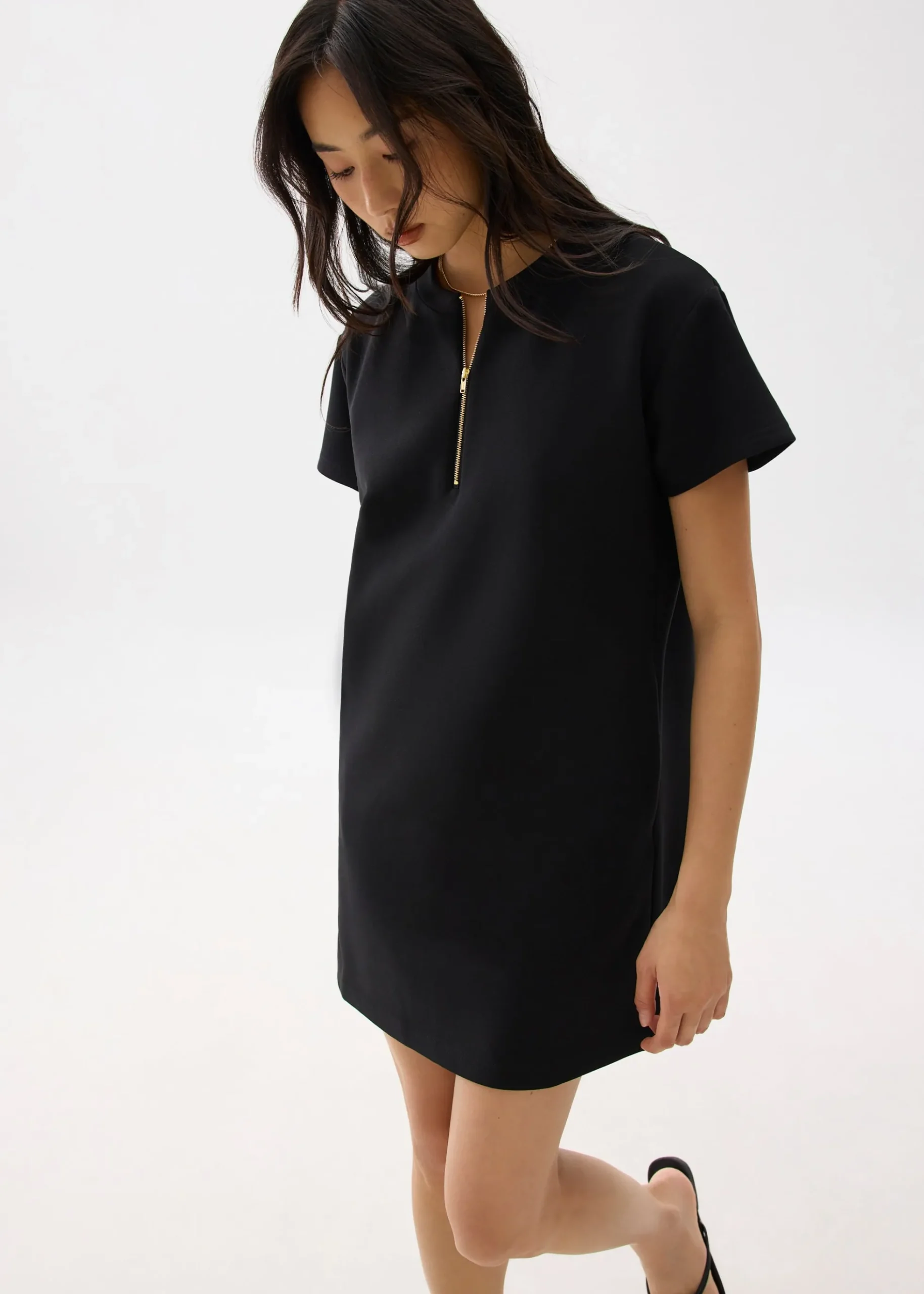 Round Neck Front Zip Mini Dress