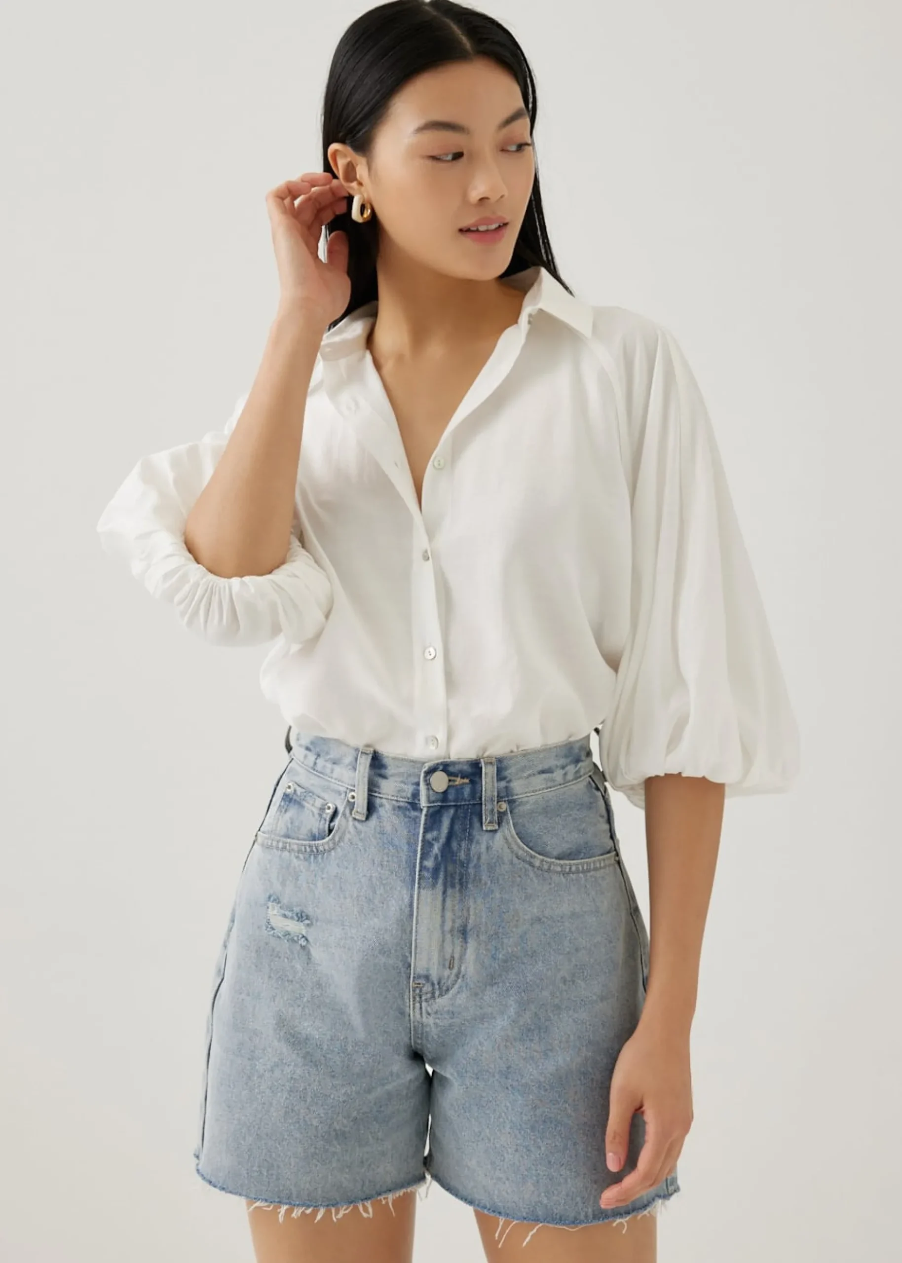 Rozette Collared Puff Sleeve Shirt