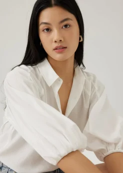 Rozette Collared Puff Sleeve Shirt