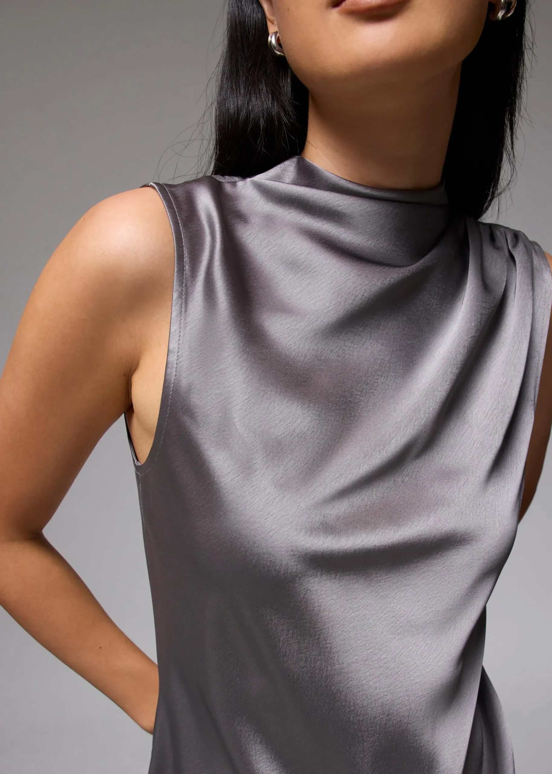 Ruched Mock Neck Shift Mini Dress