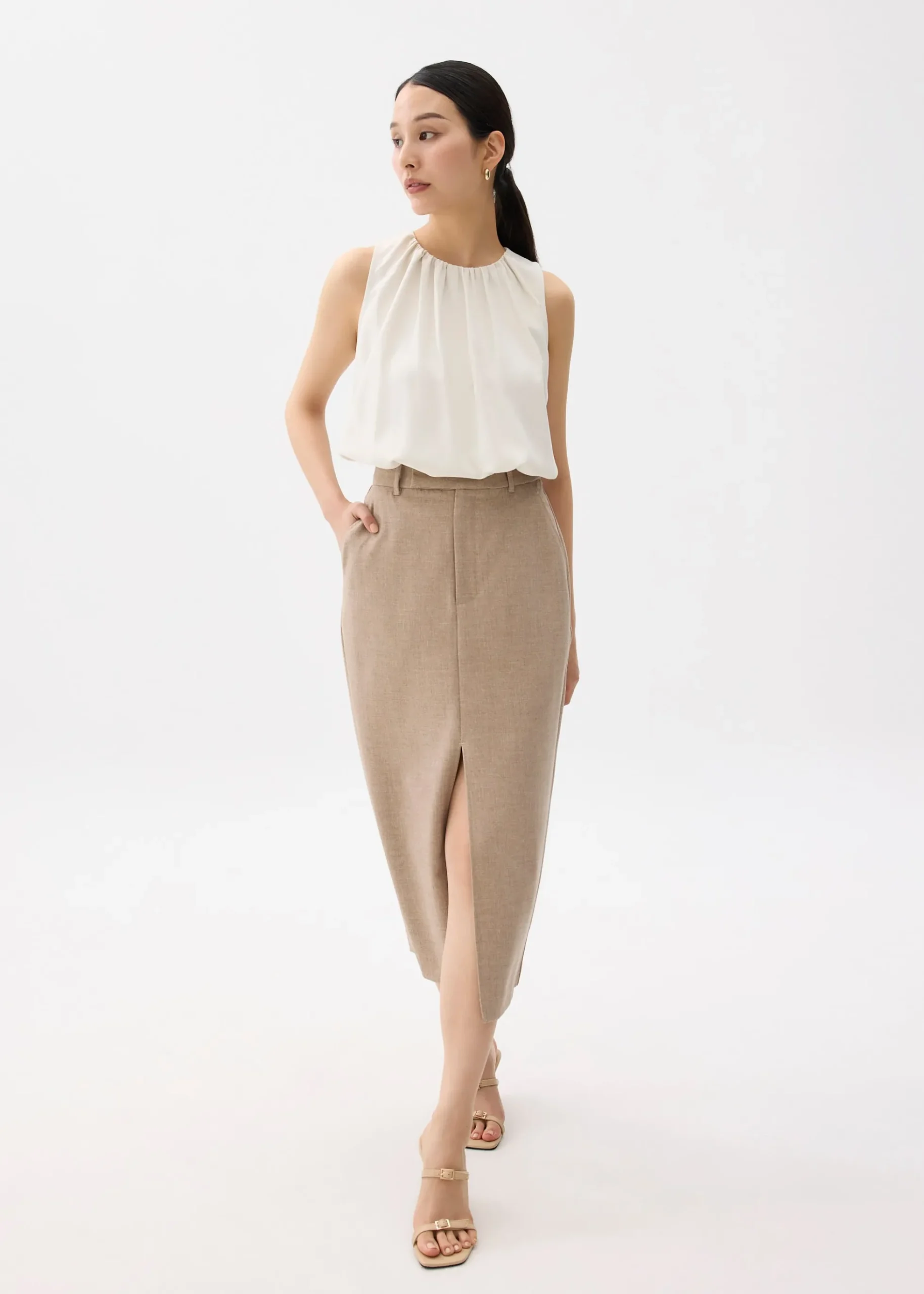 Ruched Round Neck Shell Top