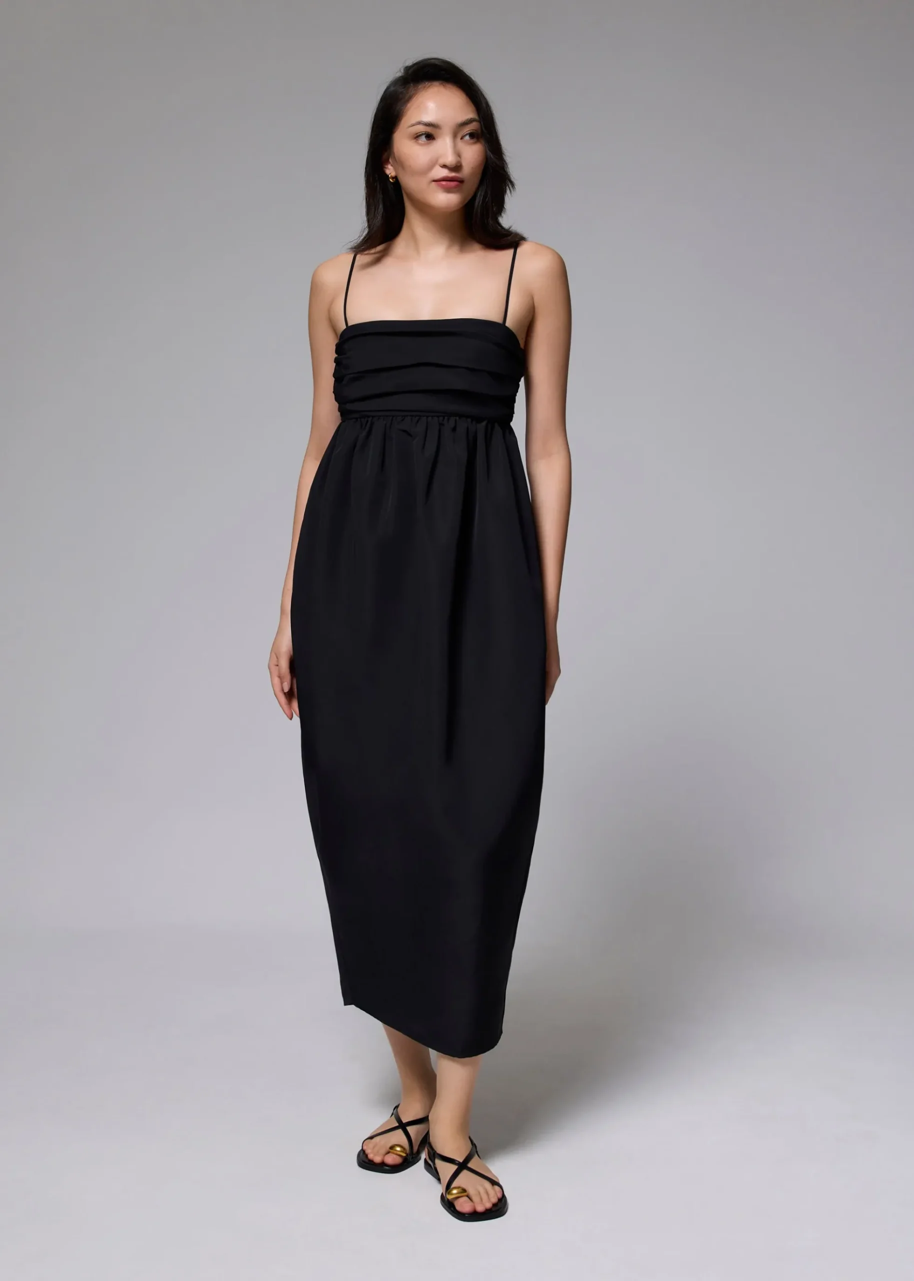 Ruched Straight Neck Tulip Maxi Dress
