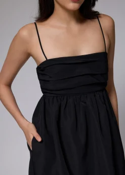 Ruched Straight Neck Tulip Maxi Dress