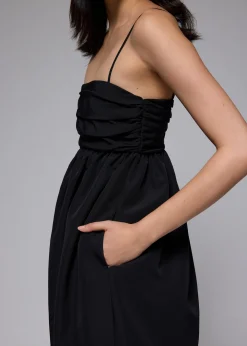 Ruched Straight Neck Tulip Maxi Dress