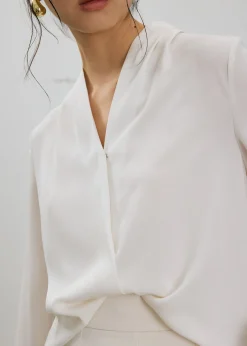 RuchedReady® Ada V-neck Satin Wrap Blouse