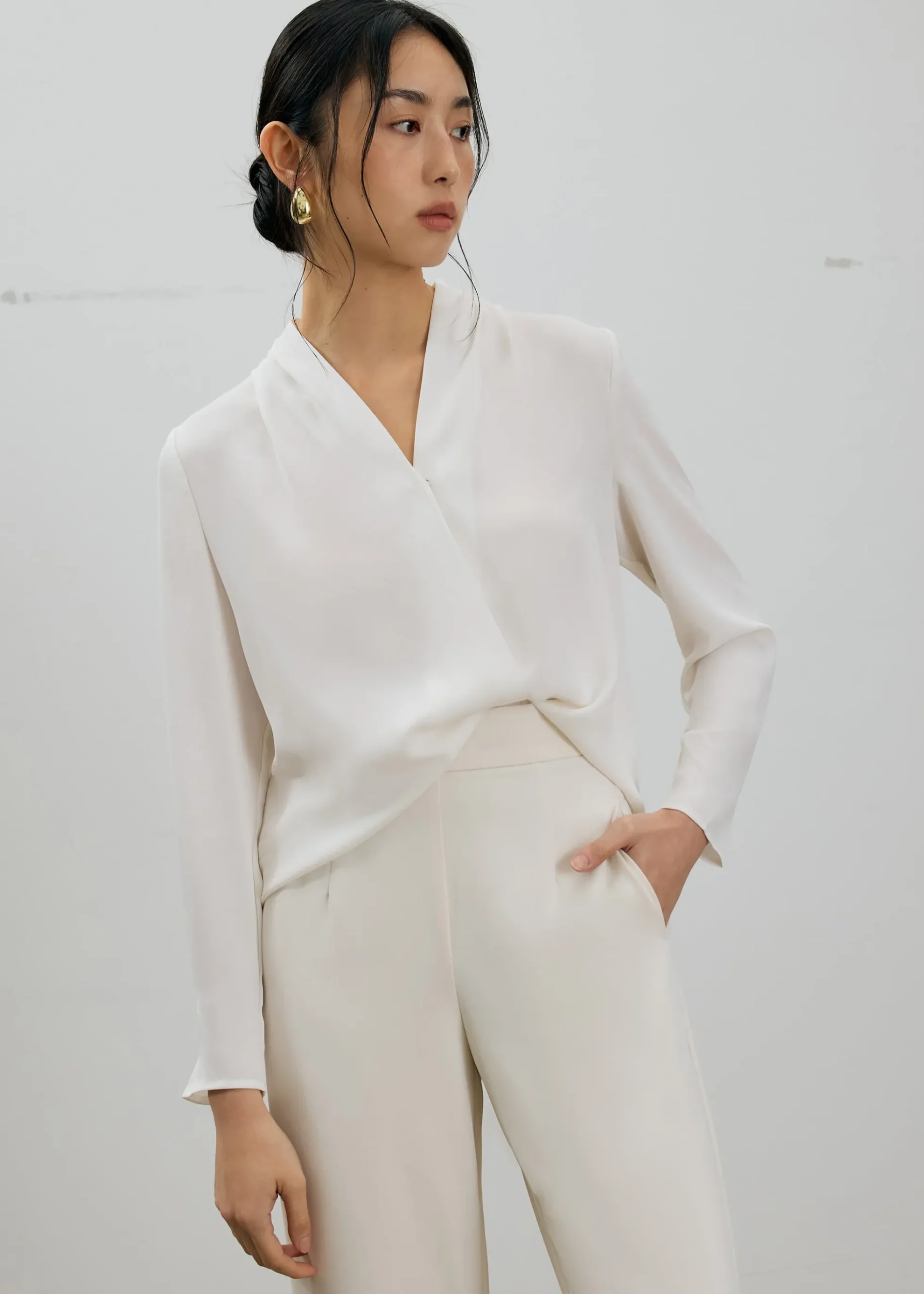RuchedReady® Ada V-neck Satin Wrap Blouse
