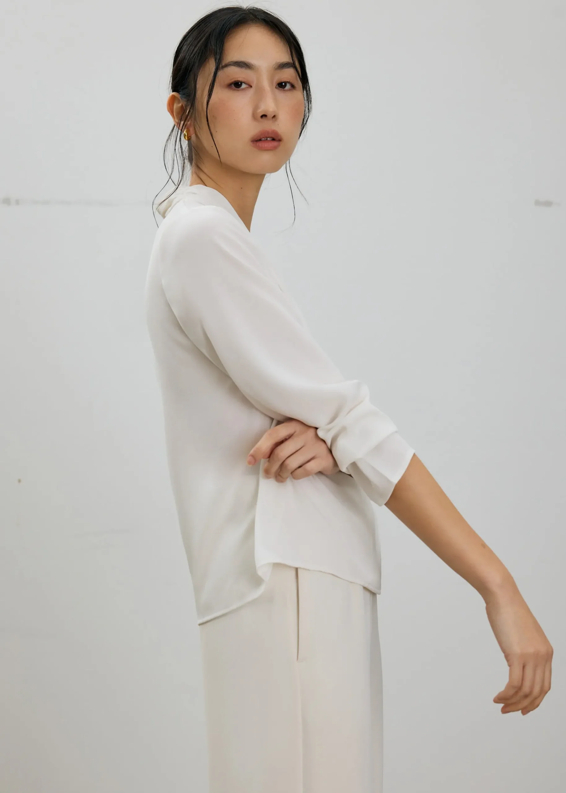 RuchedReady® Ada V-neck Satin Wrap Blouse