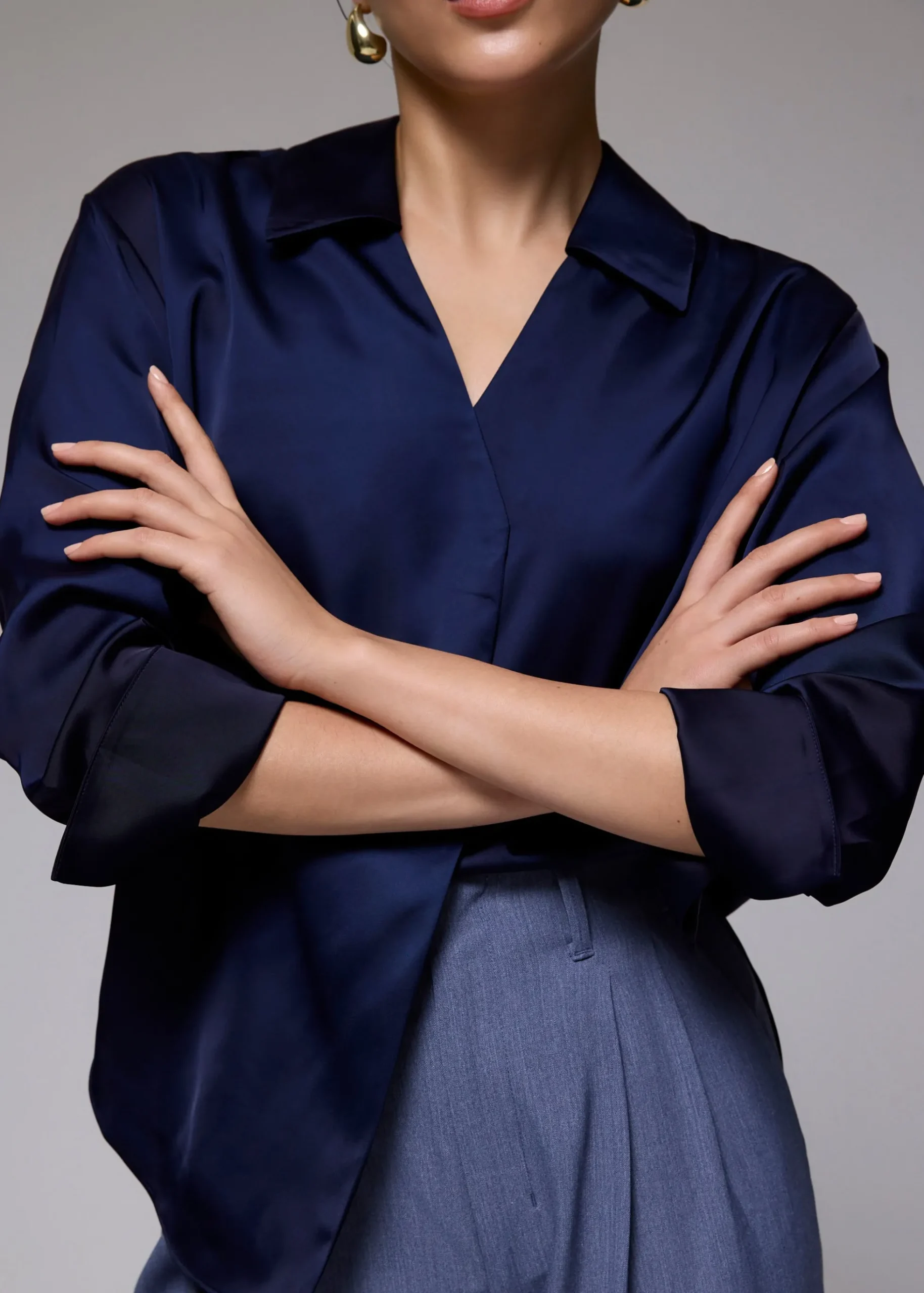 RuchedReady® Satin Notch Collar Blouse