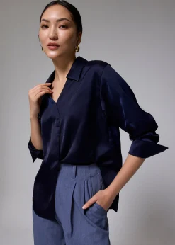 RuchedReady® Satin Notch Collar Blouse