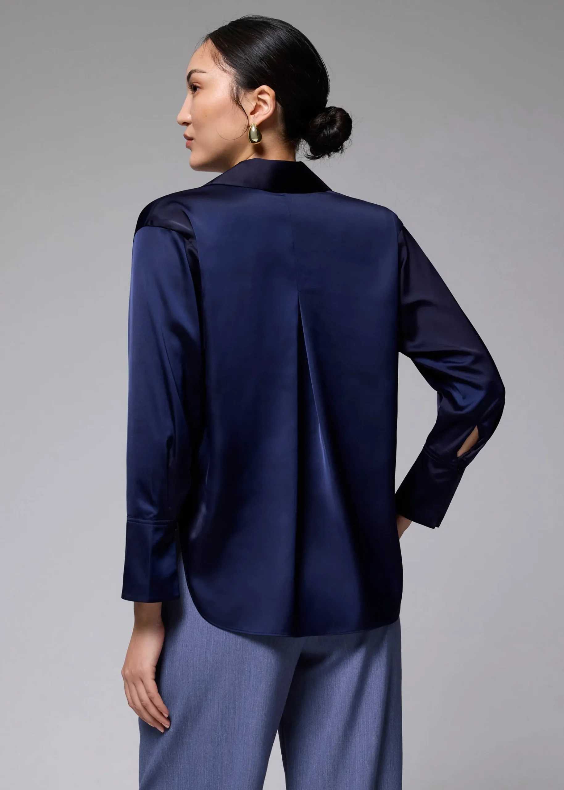 RuchedReady® Satin Notch Collar Blouse