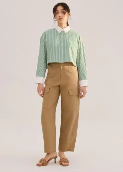 RuchedReady® Striped Cotton Collared Boxy Button Down Top
