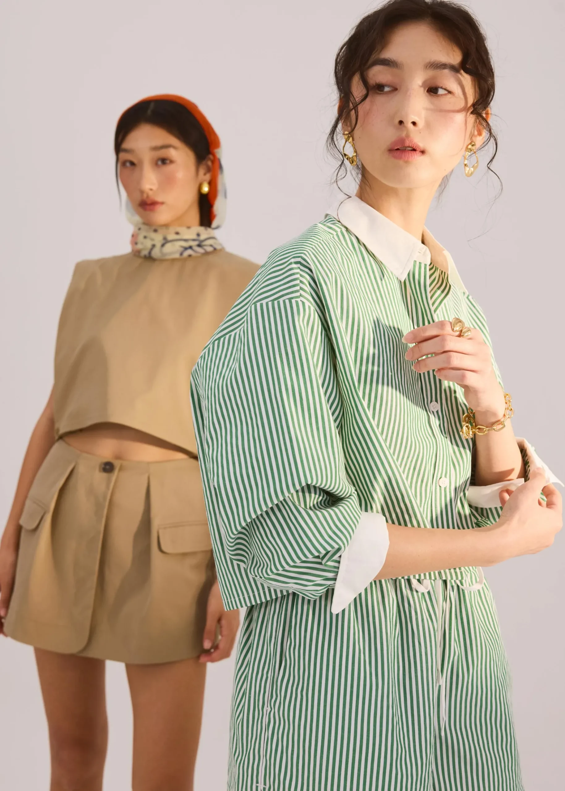 RuchedReady® Striped Cotton Collared Boxy Button Down Top