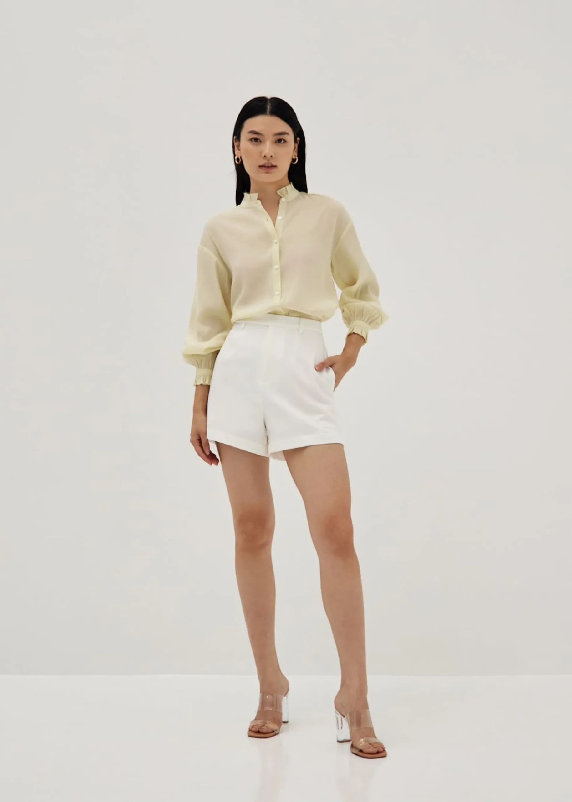 Ruffle Mandarin Collar Shirt