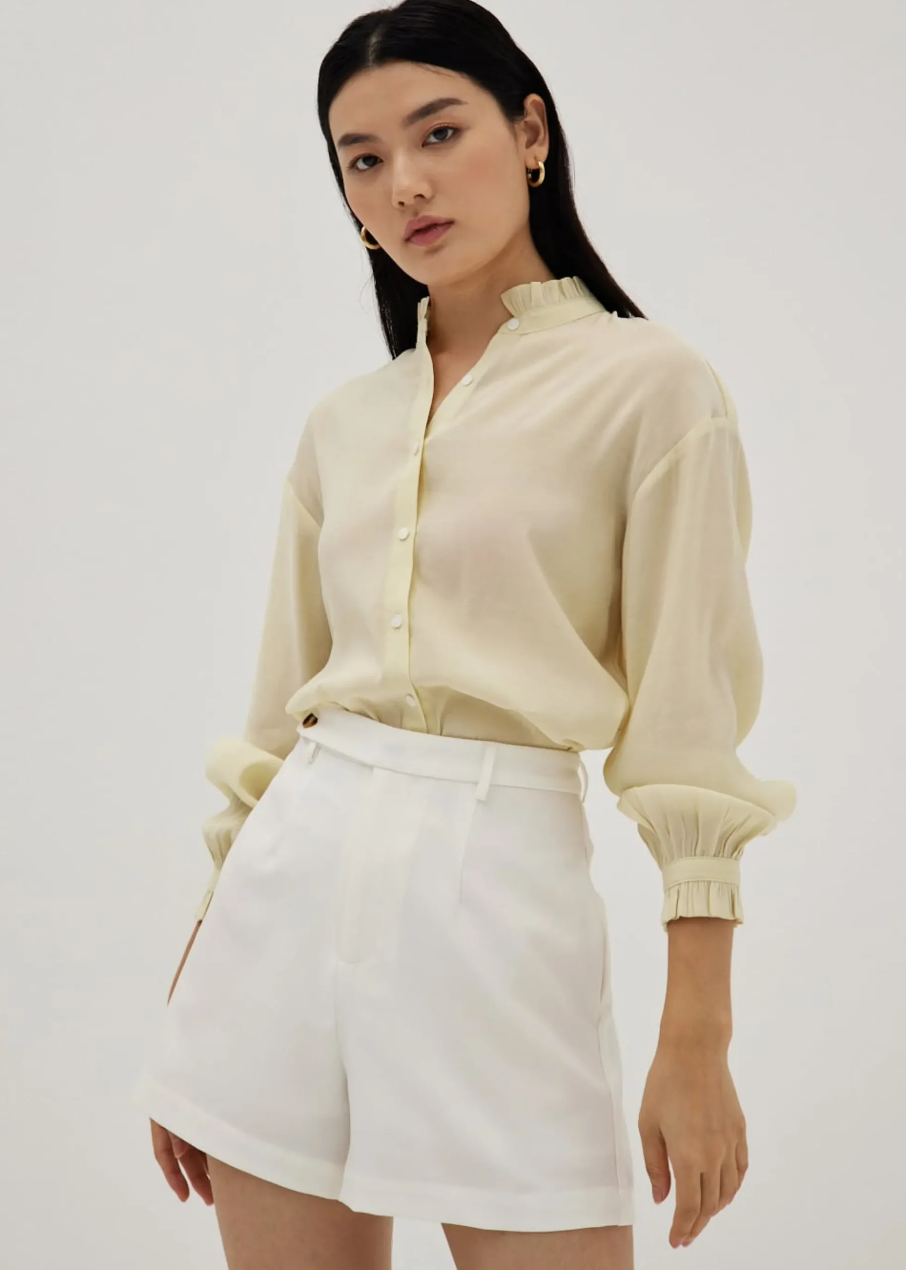 Ruffle Mandarin Collar Shirt