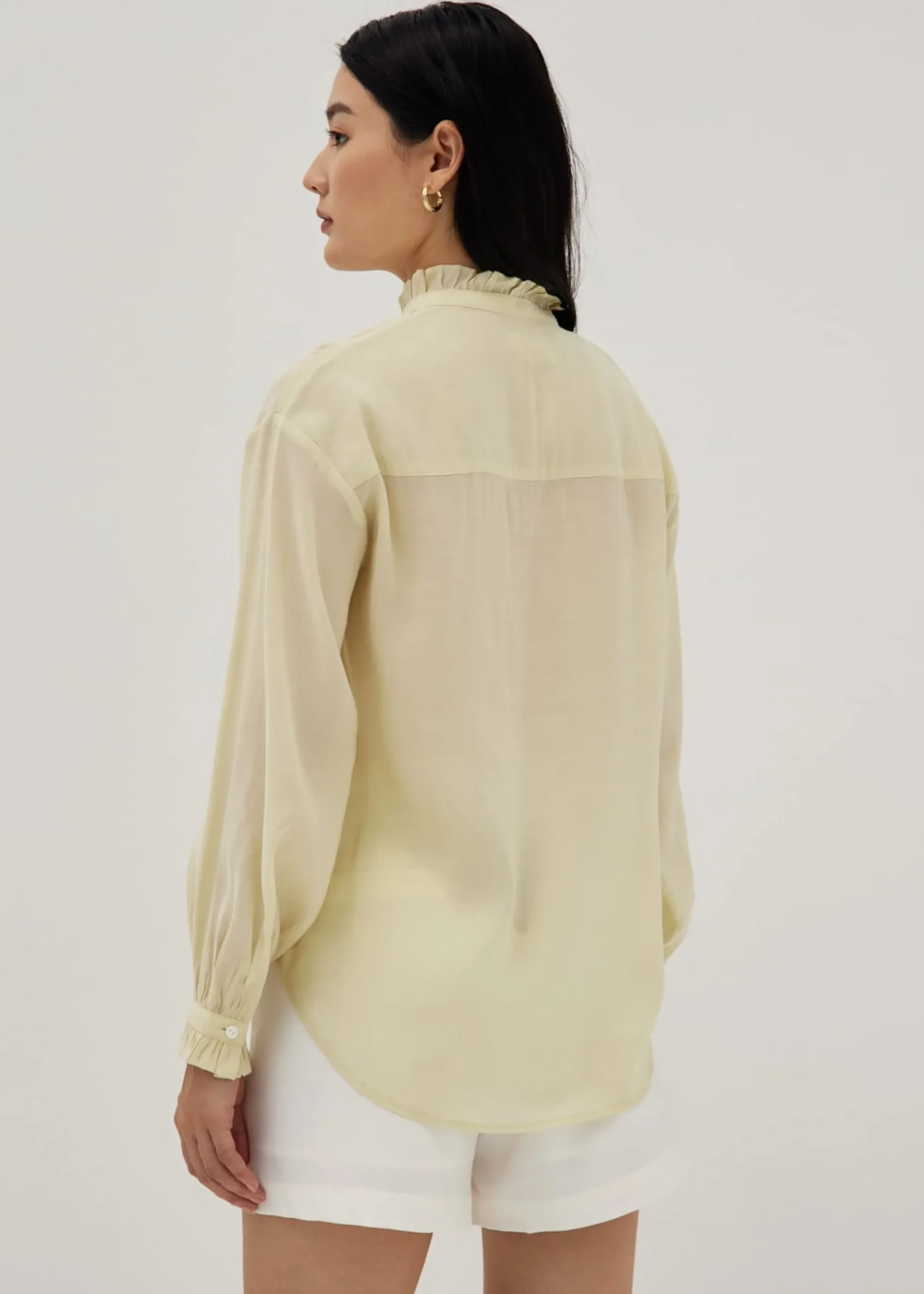 Ruffle Mandarin Collar Shirt