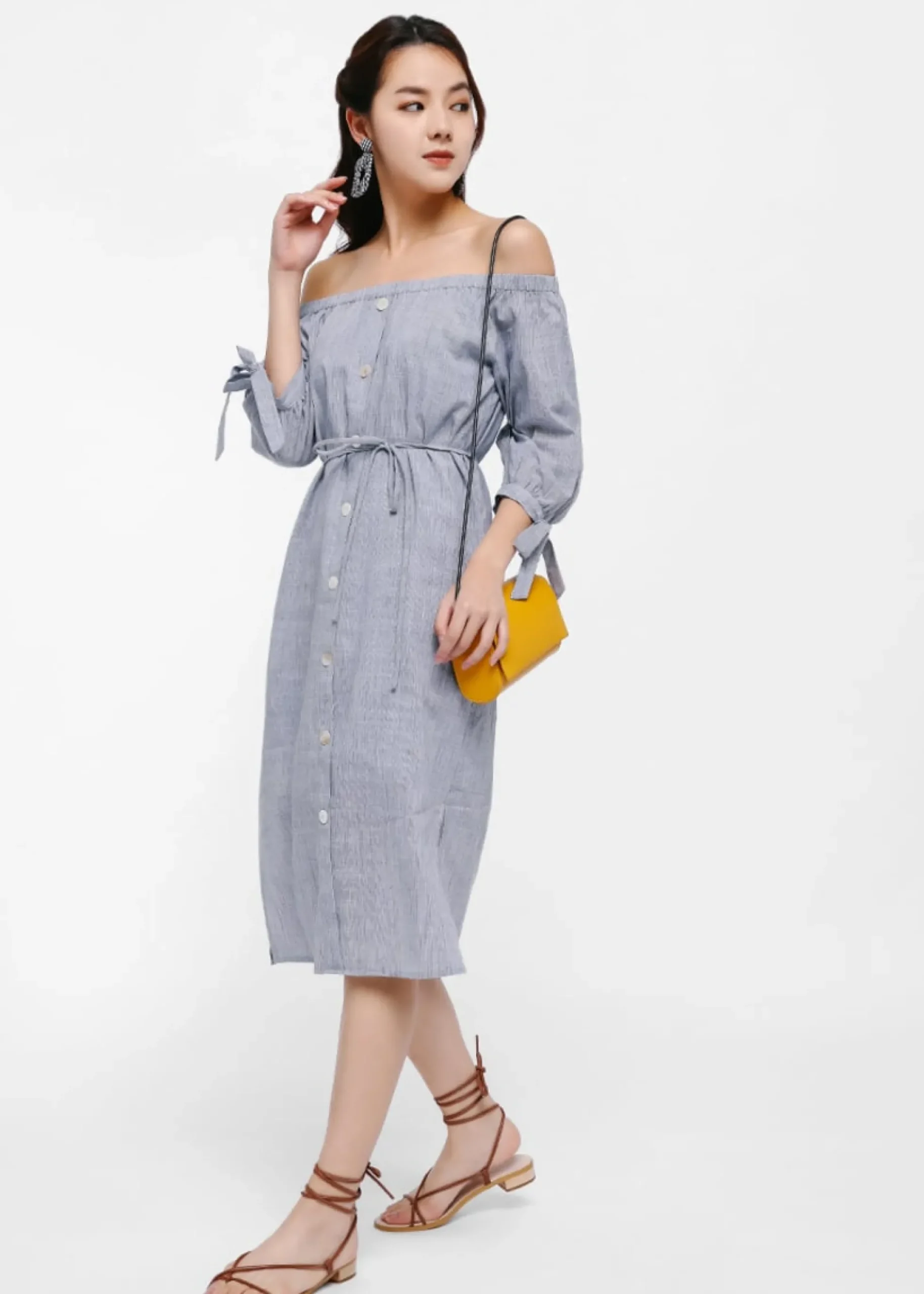 Russo Off-shoulder Ribbon Cuff Dress
