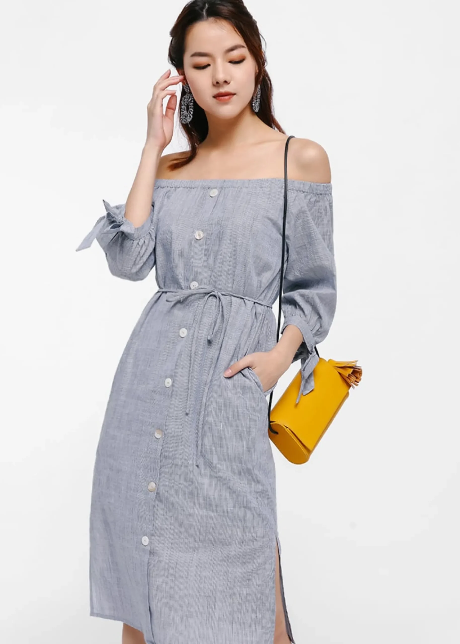 Russo Off-shoulder Ribbon Cuff Dress