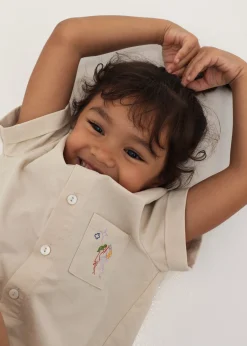 Rylan Unisex Embroidered Mandarin Collar Shirt in Humble Abode