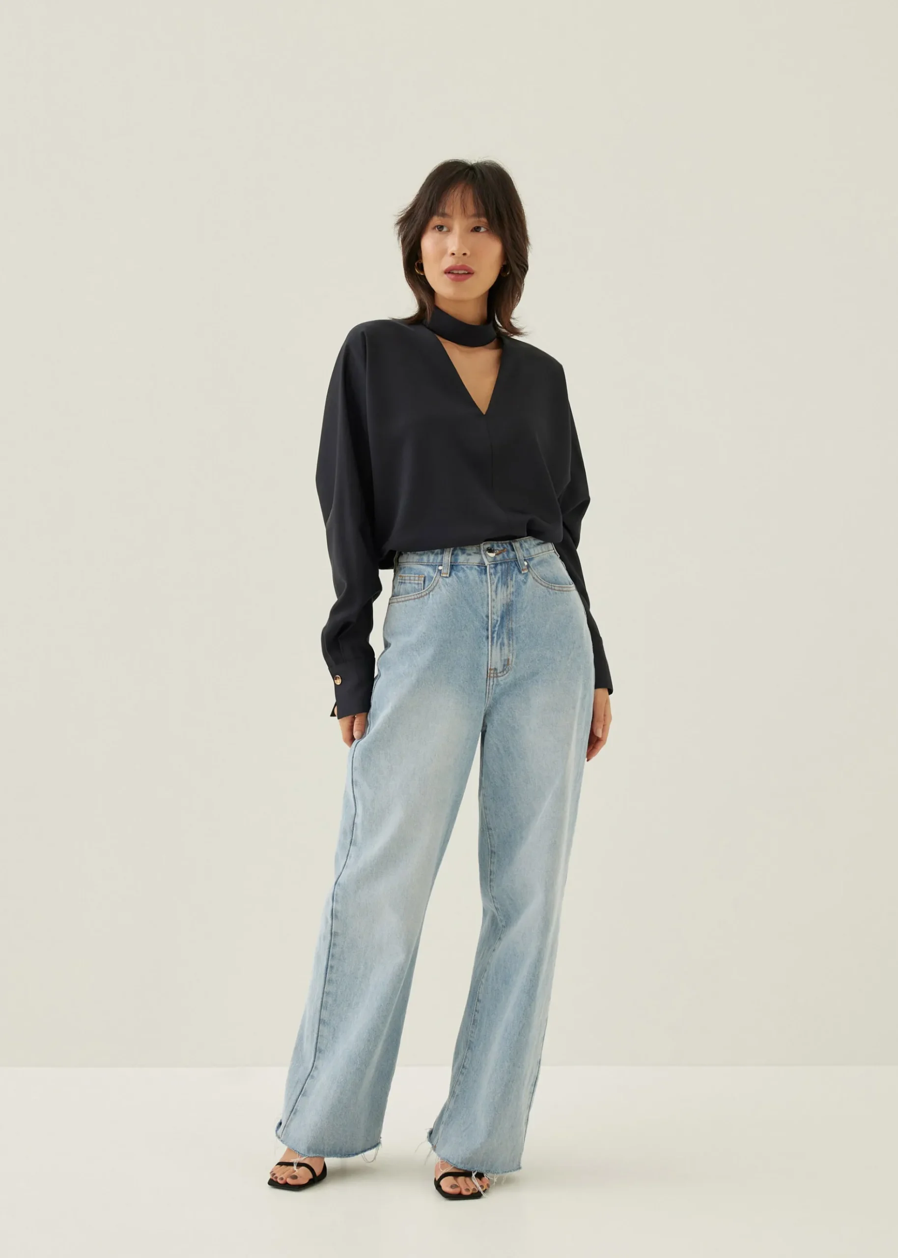 Sally Satin V-neck Batwing Blouse