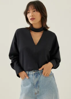 Sally Satin V-neck Batwing Blouse