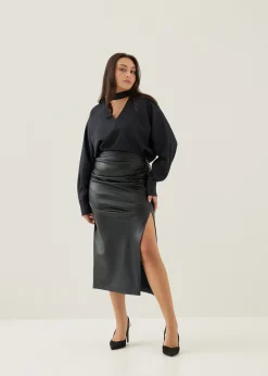 Sally Satin V-neck Batwing Blouse