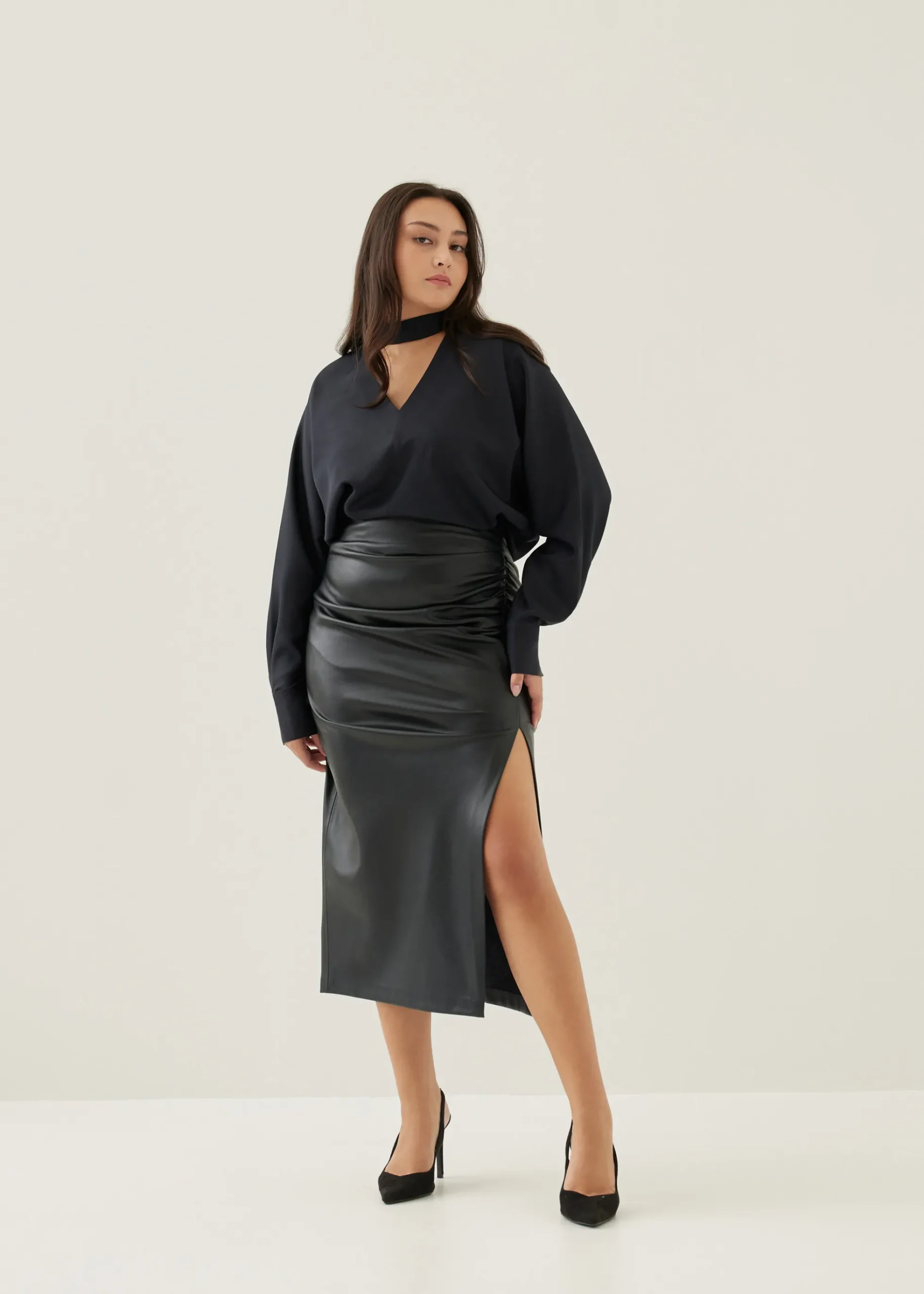Sally Satin V-neck Batwing Blouse