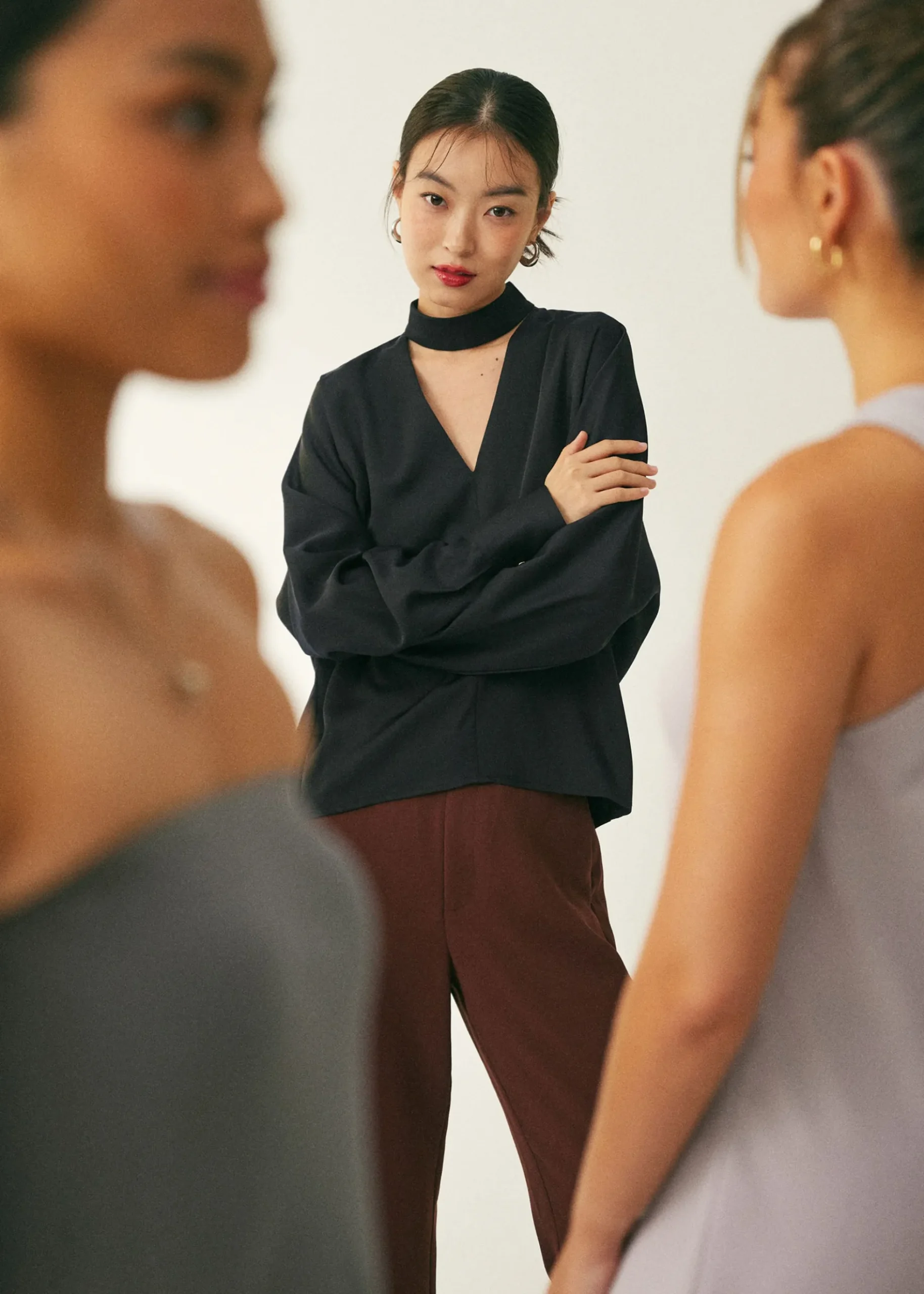 Sally Satin V-neck Batwing Blouse