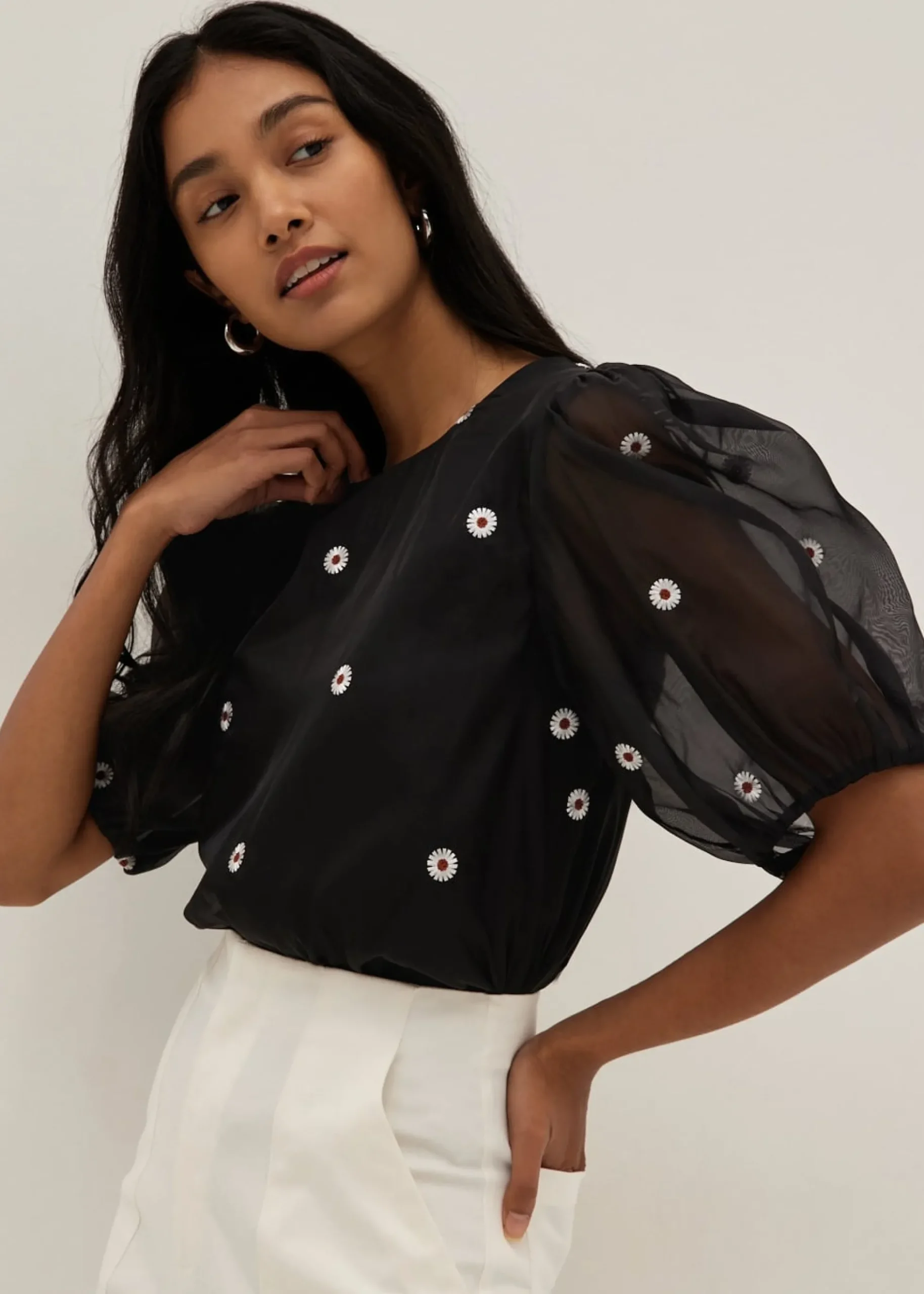 Salma Embroidered Organza Lace Top