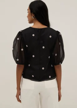 Salma Embroidered Organza Lace Top