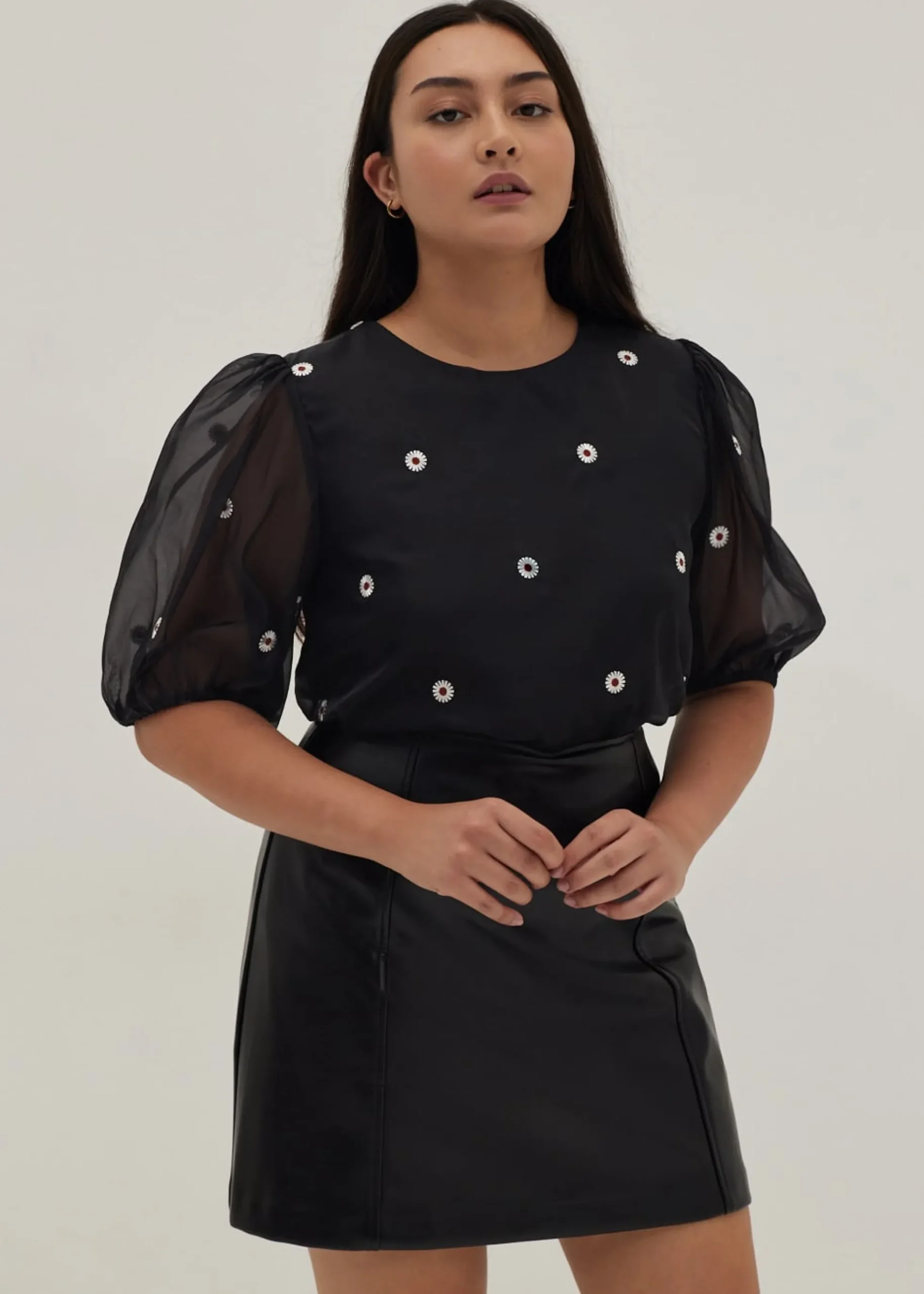 Salma Embroidered Organza Lace Top