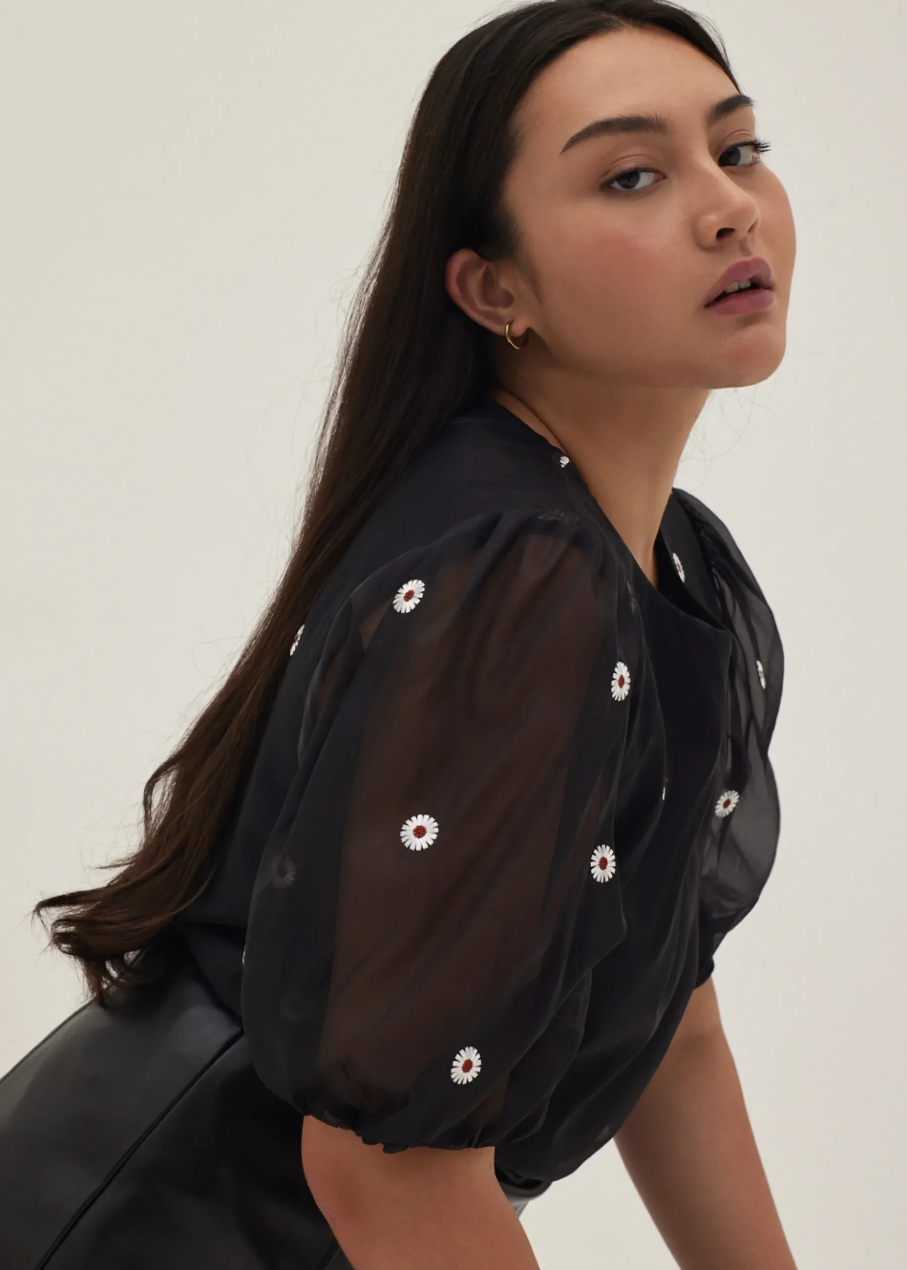 Salma Embroidered Organza Lace Top