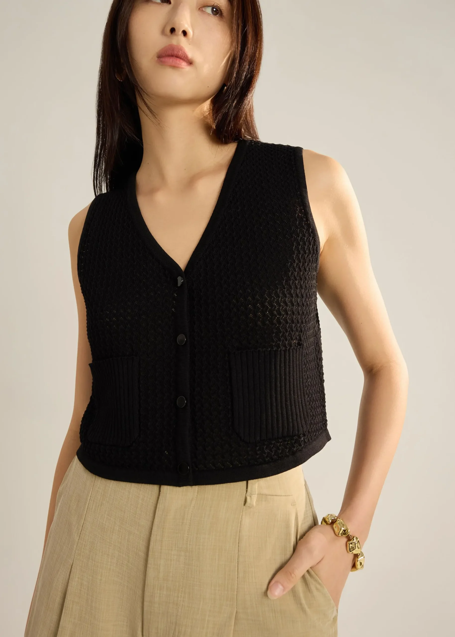 Samia Waffle Knit Crop Vest Top
